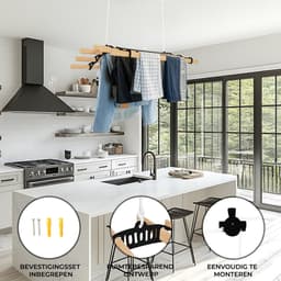 Kledingrek Plafond Katrol - Zwart– 0.9m 6-lat plafond wasrek — thumbnail 3