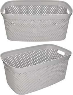 Storage Solutions wasmand - 2x - 35 liter - grijs - 54 x 34 x 23 cm - Kunststof - Draagmand — thumbnail 1
