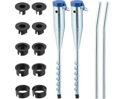 Set van 2 grondankers voor parasols en droogmolens - adapters 25-55 mm - parasolboor - zilver/blauw — afbeelding 1