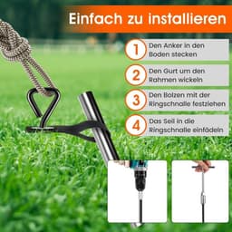 Trampolineankers set van 4 - Trampolinepalen met riemen en T-haken - Bestand tegen sterke wind - Grondankers heavy duty - Ideaal voor trampoline tent - Luifel schuur. — thumbnail 3