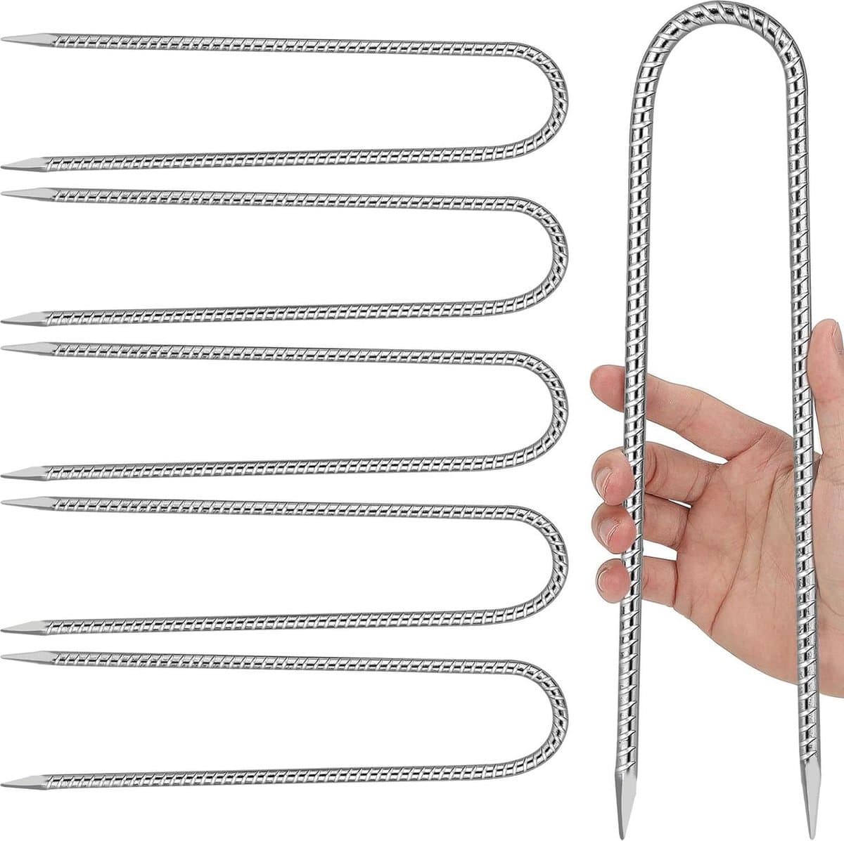 6 x grondankers 30 cm - haringen Ø 8 mm - stevig verzinkt - U-vormige tentnagels - harde vloeren - camping - trampoline — afbeelding 1