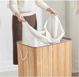 MAZAZU Wasmand met 3 secties - Katoen - Bruin - ‎60x40x61.5 — thumbnail 3