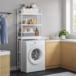 Toiletruimte opbergrek bamboe 3 niveaus verstelbare planken - eenvoudige montage - belasting 15 kg/niveau - wit Wasmachine rek — thumbnail 5