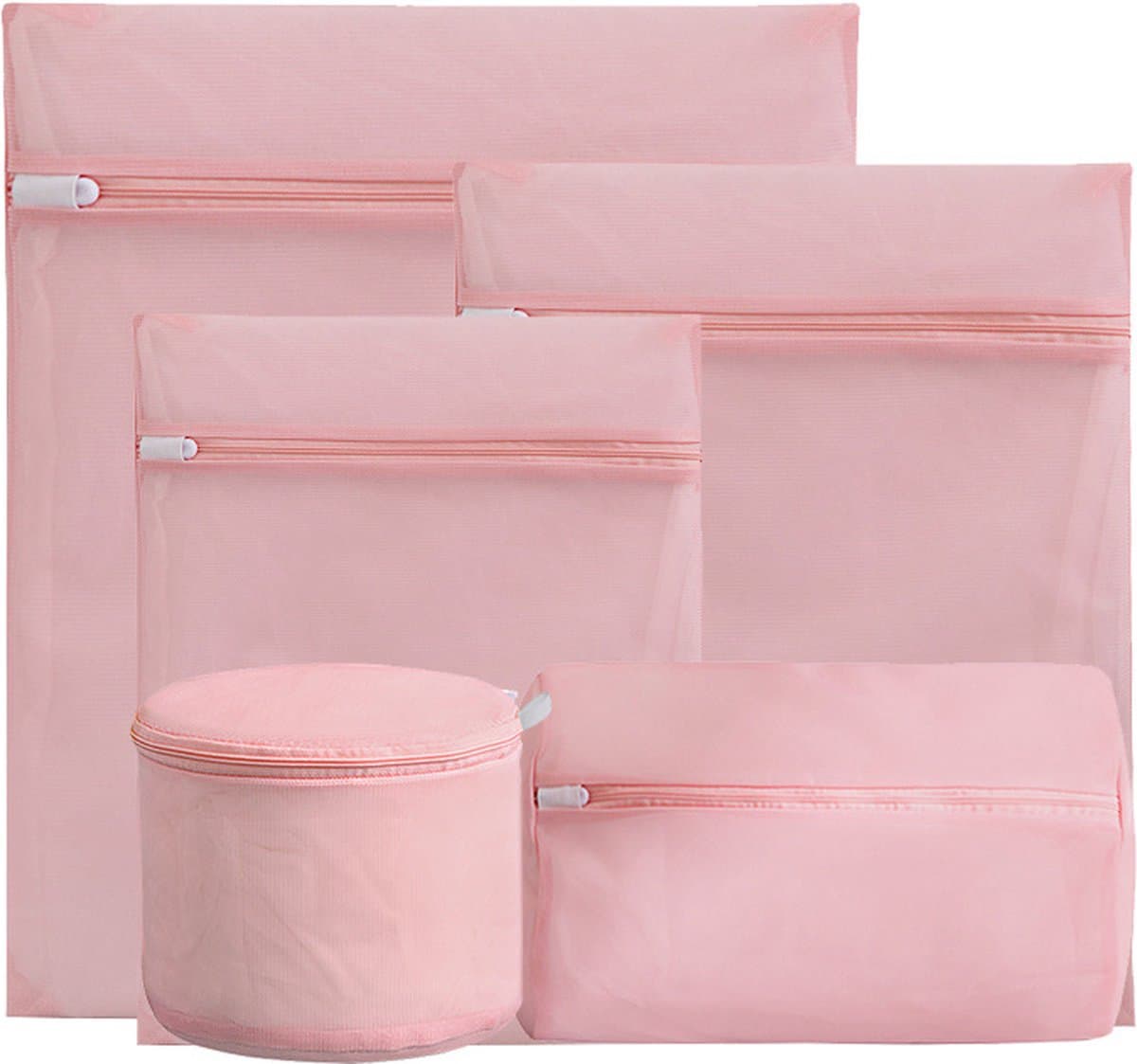 Waszakken - 5-pack waszakken met rits - Mesh waszakken voor wasmachines - Fijne mesh en grote mesh herbruikbare waszakken - voor delicate shirts, sokken, ondergoed, bh's, lingerie, babykleding - 70g fijnmazig - roze — afbeelding 1