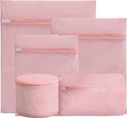Waszakken - 5-pack waszakken met rits - Mesh waszakken voor wasmachines - Fijne mesh en grote mesh herbruikbare waszakken - voor delicate shirts, sokken, ondergoed, bh's, lingerie, babykleding - 70g fijnmazig - roze — thumbnail 1