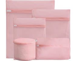 Waszakken - 5-pack waszakken met rits - Mesh waszakken voor wasmachines - Fijne mesh en grote mesh herbruikbare waszakken - voor delicate shirts, sokken, ondergoed, bh's, lingerie, babykleding - 70g fijnmazig - roze — afbeelding 1