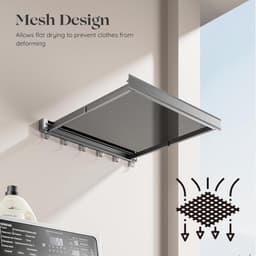 Aan de muur bevestigde kledingdroogrek, opvouwbaar wasdroogrek, 44cm brede aluminium opvouwbare hangende garderobe met 6 handdoekhaken - grijs — thumbnail 3