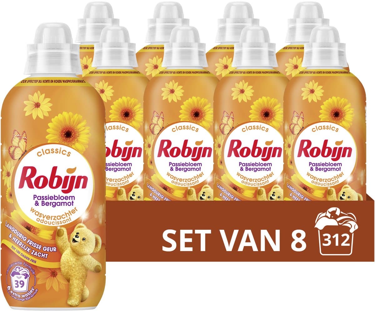 Robijn - Wasverzachter - Passiebloem & Bergamot - 8 flessen - 312 wasbeurten - Voordeelverpakking — afbeelding 1