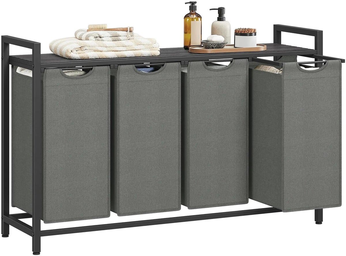 Wasmand - Wasmanden - Wasmand 4 Vakken - Wasmand Zwart - Wassorteerder - Wasmand - Wasbox - Wasopvangbak - 4 Vakken - 160L — afbeelding 1