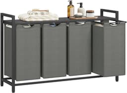 Wasmand - Wasmanden - Wasmand 4 Vakken - Wasmand Zwart - Wassorteerder - Wasmand - Wasbox - Wasopvangbak - 4 Vakken - 160L — thumbnail 1