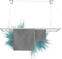 Goodivery ® Droogrek plafond 140x50cm, droogrek ruimtebesparend met 11,2 meter droogoppervlak, droogrek badkuip, verticaal opvouwbaar 2,5 meter, plafond wasdroger van metaal, wit — thumbnail 1