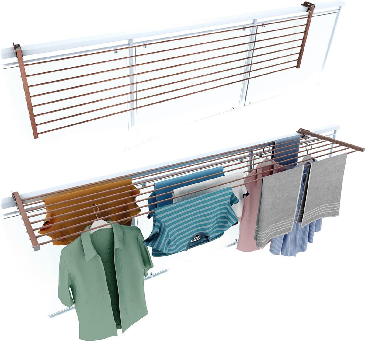 Foxydry Duo 202 cm droogrek balkon - corten - rechthoekige reling — afbeelding 1