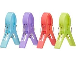 Arte R Handdoekknijpers XL - 4x - kleurenmix - kunststof - 10 cm - wasknijpers