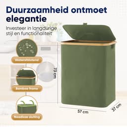 DARI. - Wasmand 3 vakken - Wassorteerder - 160L - met 3 uitneembare zakken - wasmand - groen - knopen — thumbnail 2