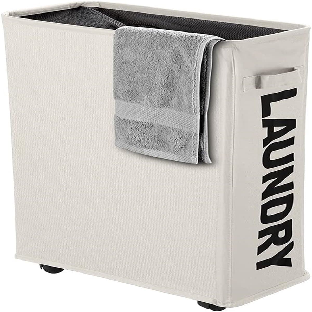 Opvouwbare Wasmand op Wieltjes - Dunne Waterdichte Wasmand - Geschikt voor Huishoudelijk Gebruik - Beige - Compact Formaat - 1 stuk — afbeelding 1