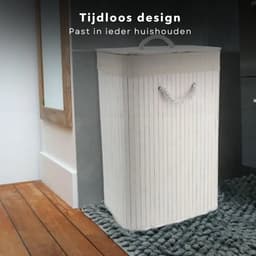 Opvouwbare Wasmand - Opbergmand - Linnenmand - Wasbox - Wassorteerder - Laundry Basket - Wasmand Opvouwbaar - Bamboe Wit - 40x30xH60cm — thumbnail 3