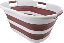 Opvouwbare wasmand van kunststof, 40 l, inklapbare pop-up opbergcontainer/organizer, draagbare wasmand, ruimtebesparende wasmand (1, wit/oudroze) — thumbnail 5
