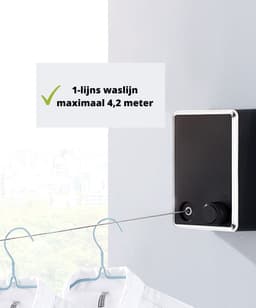 Waslijn - Uittrekbare waslijn - Enkele lijn - 4,2 meter - Zwart - Wanddroogrek - Waslijndraad uittrekbaar - Roldrooglijn - Wasdraad — thumbnail 2