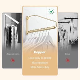Uittrekbaar Wand Kledingrek Ruimtebesparend, voor wasruimte en Kast, geborsteld goud, Messing, 30,5 cm — thumbnail 2