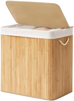 SONGMICS - Wasmand - Wassorteerder - 3 Vakken - 150L Opvouwbare Bamboe Wasbox - Uitneembare Waszak — thumbnail 1