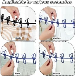 Reis Kledinglijn - Draagbare Waslijn - Buiten Drogen - Met 12 Klemmen - 180-300 cm - Zwart Blauw — thumbnail 5