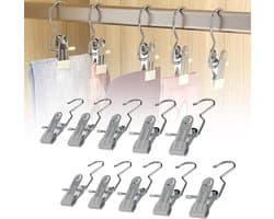Ruimtebesparende Wasknijpers - Kledinghangers Clips - Opbergen Kast - 360 Graden Draaibaar - Compact Ontwerp - Grijs