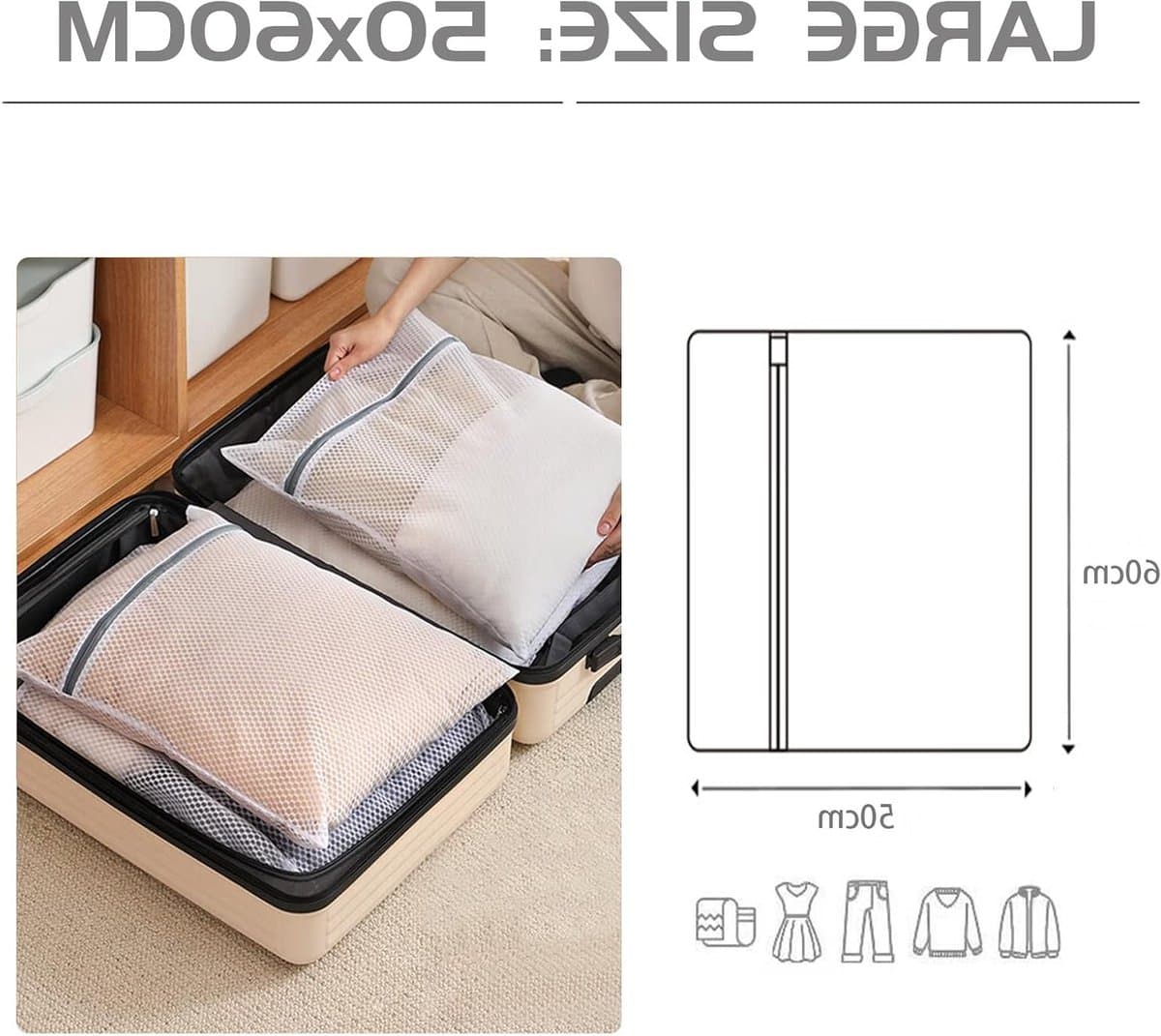 Set van 2 Wasnetten voor de Wasmachine, Duurzame Waszakken met Rits, Perfect voor Reis en Delicate Kleding (50 x 60 cm) — afbeelding 1