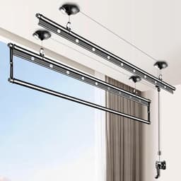 Plafond Katrol Droogrek - Waslijn Systeem - Ruimte Besparen - Verstelbare Hoogte - 3 Stangen - Aluminium — thumbnail 1