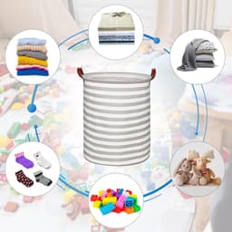 Opvouwbare wasmand met handvat, grote opbergmand 63 l, waterdichte stof, wasmand voor kinderen, voor het opruimen van de slaapkamer - grijs gestreept — thumbnail 5