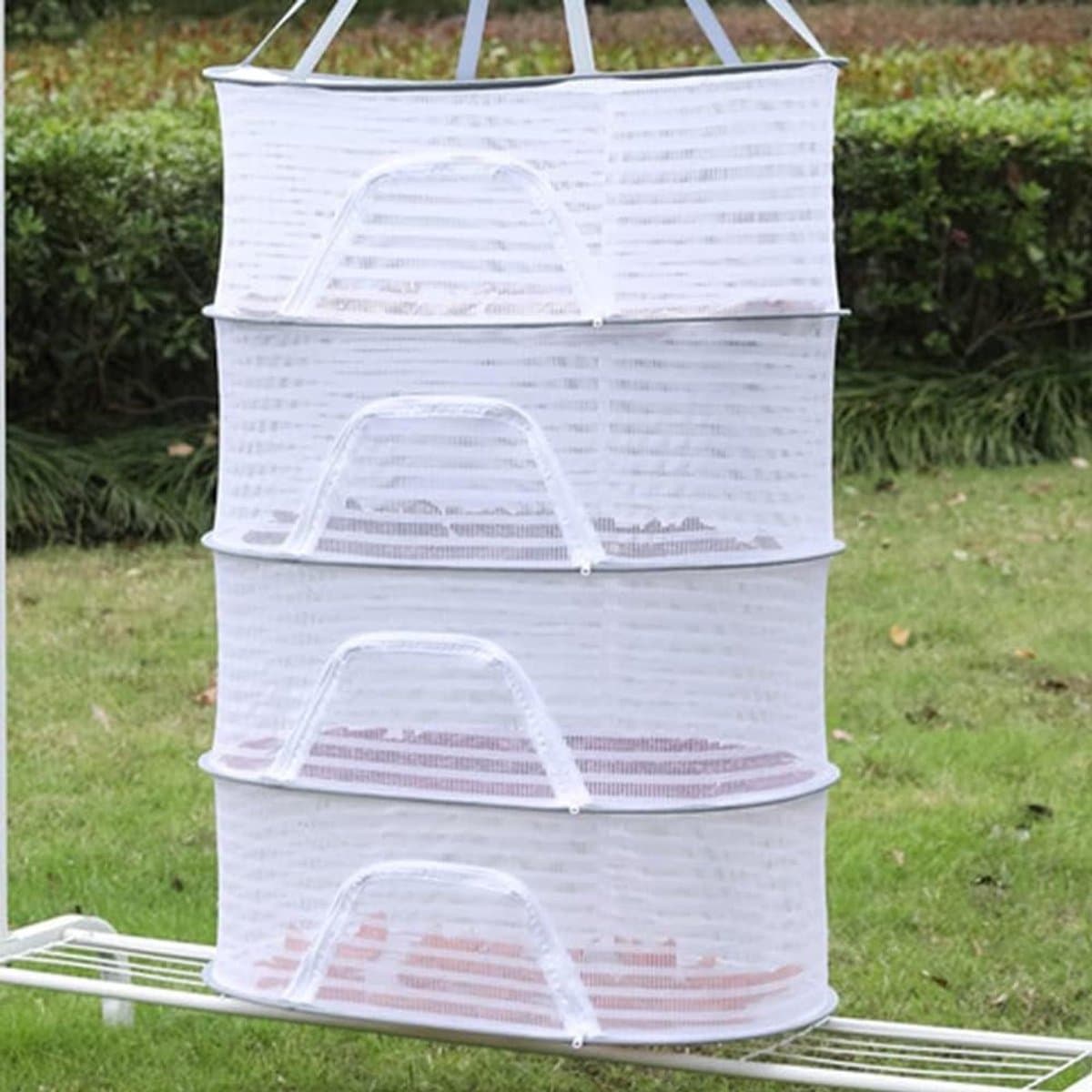 Droognet 4 Lagen - Hangend Droogrek Mesh - Planten Drogen - U-Vormige Ritssluiting - 60x40x126 cm - Grijs — afbeelding 1