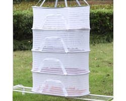 Droognet 4 Lagen - Hangend Droogrek Mesh - Planten Drogen - U-Vormige Ritssluiting - 60x40x126 cm - Grijs