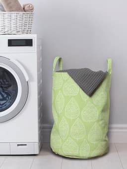 ABAKUHAUS Groene en Witte waszak, Lakens, Wasmand met handvatten Trekkoord voor wasserettes, Pistachegroen Wit — thumbnail 3