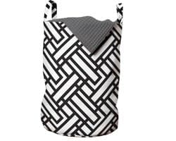 ABAKUHAUS zwart-witte waszak, strepenpatroon, wasmand met handvatten, trekkoord voor wasserettes, zwart en wit