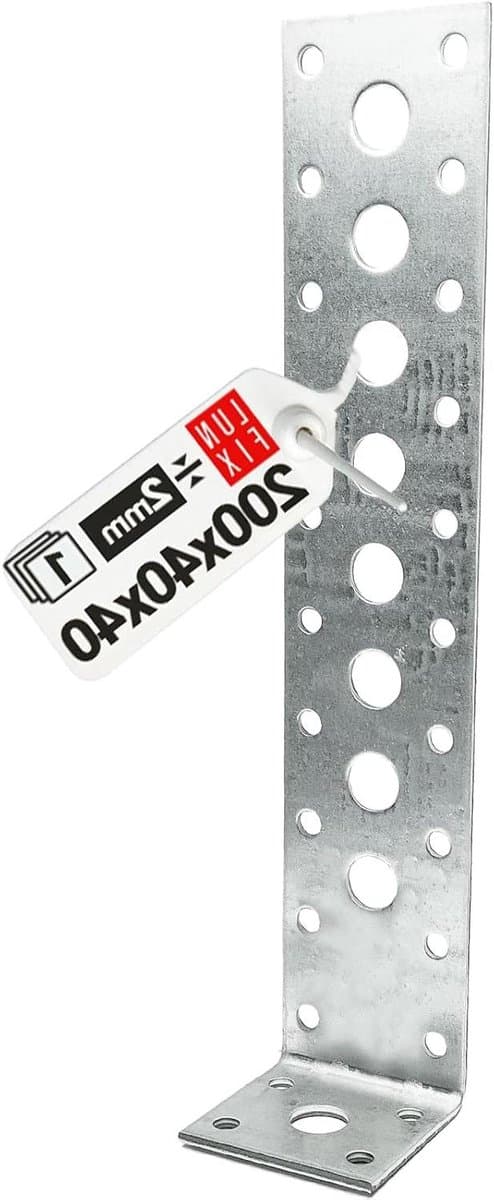Betonanker Vlakstaal - Bevestigingshoek Staal - Houtconstructies Verankeren - Verhoogd Draagvermogen - 200 x 40 mm - Zilver — afbeelding 1
