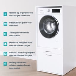 Washcab® Wasmachine Kast - Wasmachine Verhoger - Wasmachine Ombouw - Met lade - Wit - Base — thumbnail 3