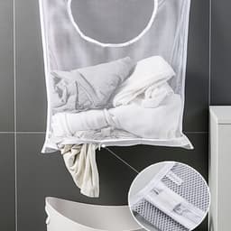 Allecto - Wasmand ophangen - Waszak deur - Waszak organizer voor slaapkamer badkamer - Wit - Opbergzak - Ruimtebesparend - Geschikt voor vuile was ... — thumbnail 5