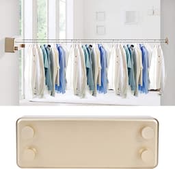 Allecto - Intrekbare waslijn - Uitschuifbare waslijn - Modern en eenvoudig te installeren - Goud - Ideaal voor balkon en badkamer - Maximaal 4,2 m .. — thumbnail 2