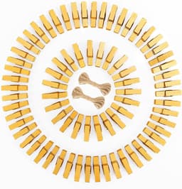 Gouden Houten Wasknijpers 3,5 cm - 100 Stuks Foto Clips met 20 m Jute Touw voor Ambachten, Bruiloften en Feestdagen — thumbnail 1