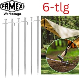 FAMEX Tentharingen Grondankers van Staal 6 Stuks, Robuuste Bodemankers voor Tenten, Partytenten, Zonnedoeken, Camping & Outdoor — thumbnail 1