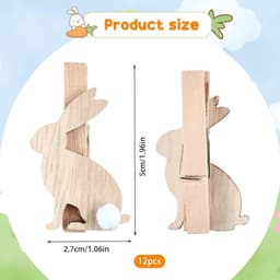 Mini Houten Wasknijpers - Houten Clips Paasklemmen - Decoratief Bevestigen - Konijn Vorm - 12 stuks - Wit — thumbnail 4