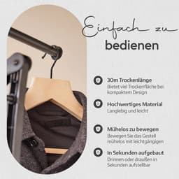 Inklapbaar droogrek - Wastoren met wielen - Efficiënt was drogen - Ruimtebesparend ontwerp - 24 m drooglijn - Zwart — thumbnail 3