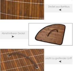 Bamboe Wasmand Hoekmodel met Deksel - 55 Liter - Hoekwaskorf Inklapbaar - Bruin — thumbnail 5