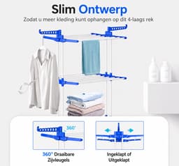 Somstyle Wasrek Inklapbaar - 170 x 75 x 64 CM - Droogrek - Droogtoren met Wieltjes - Blauw / Wit — thumbnail 5