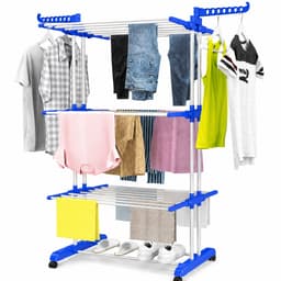 Somstyle Wasrek Inklapbaar - 170 x 75 x 64 CM - Droogrek - Droogtoren met Wieltjes - Blauw / Wit — thumbnail 1