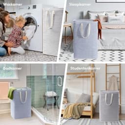 Wasmand opvouwbaar 80L set van 2 – waterdicht met handgrepen – grote opvouwbare wasmand – grijs & blauw — thumbnail 4