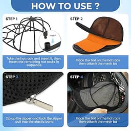 Cap Washer - zwart - Waszak voor Petten - met wasframes - Vormbehoud - houder - Pet Wassen - Universeel Maat - Dames en Heren - waszakken voor baseballcaps - 35x23x13cm — thumbnail 4