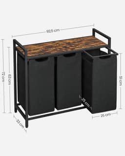 Innovastore Wasmand kast - Wasmand - Wasmand 3 vakken - Wassorteerder - Uitschuifbaar met plank - 114 liter - Zwart-Bruin — thumbnail 4