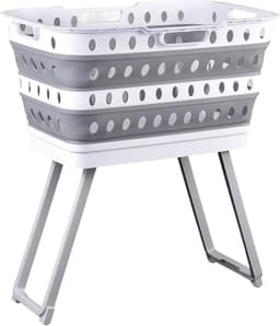 Wasmand Opvouwbaar - Kledingmand Poten - Was Sorteren - Ergonomische Hoogte - 60H cm - Wit — thumbnail 1