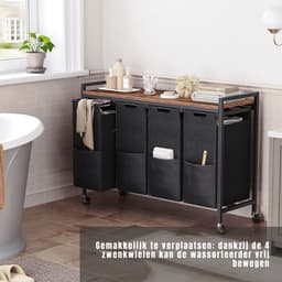 RUX® Wassorteerder 4 vakken - Wasmand 4 vakken 4x 39 Liter - Wasmand Met Opbergplank - Wassorteerder - Dubbele wasmand - Duo Wasmand – Wasmanden - Zwart - 111cm x 33cm x 75 cm — thumbnail 3