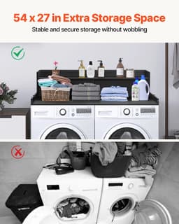 Wasmachine Ombouw met Lade & Opbergrek – Wasdroger Aanrecht – Wasmachine Verhoger met Werkblad en Haken – Wasruimte Organizer – 134x70 cm – Zwart — thumbnail 5